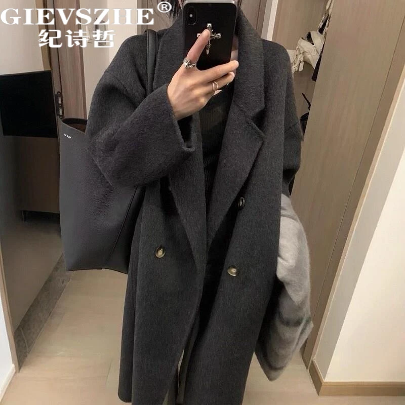 纪诗哲女装时尚轻奢高级感新款毛呢大衣女宽松舒适休闲长款外套
