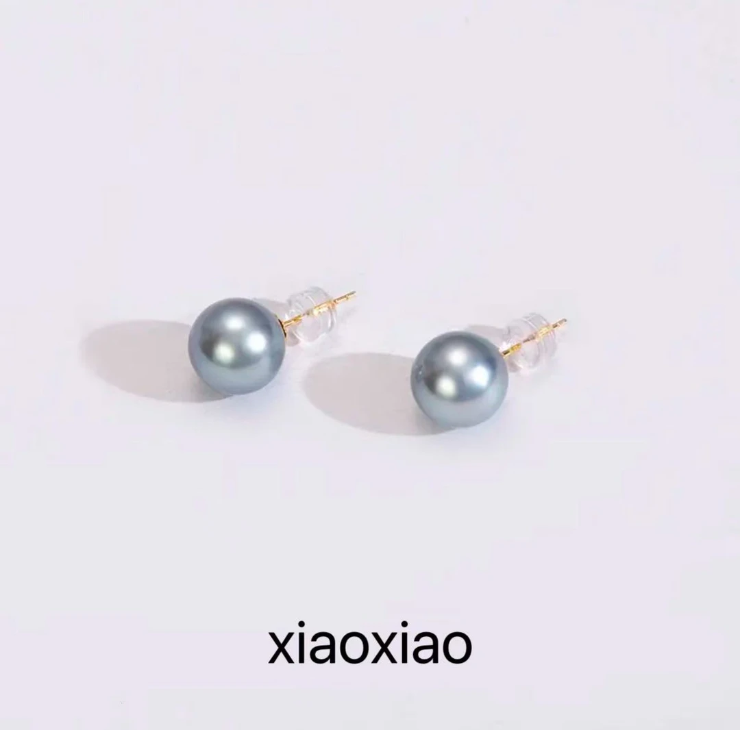 SDM3172 无核稀有铂金灰圆形灰色耳钉9-10mm精致百搭款18K金针