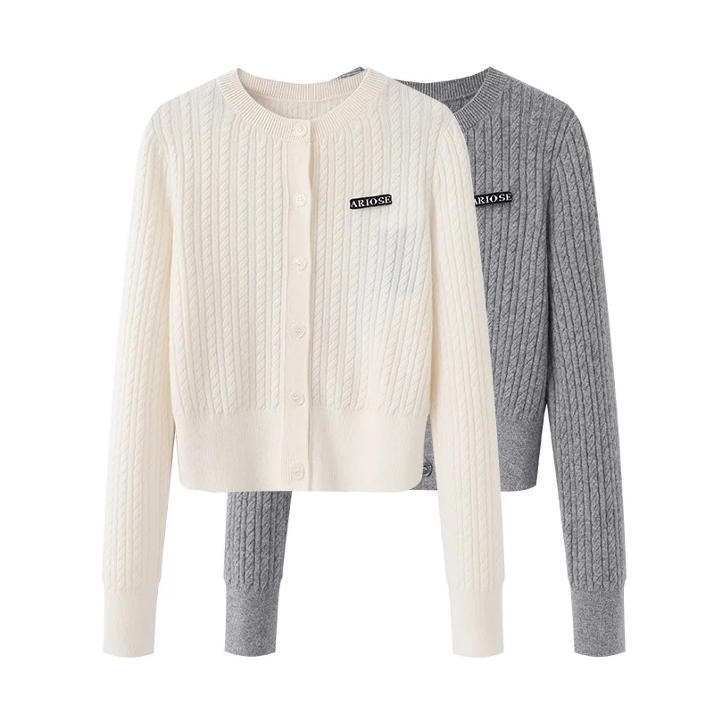 8007艾女装2024冬款新款时尚百搭毛织开衫外套新款潮牌女装绞花女