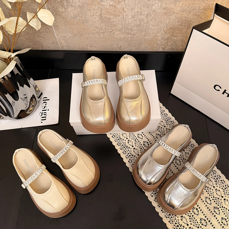 包头拖鞋女夏季2025年新款松糕厚底增高水钻玛丽珍一脚蹬懒人单鞋