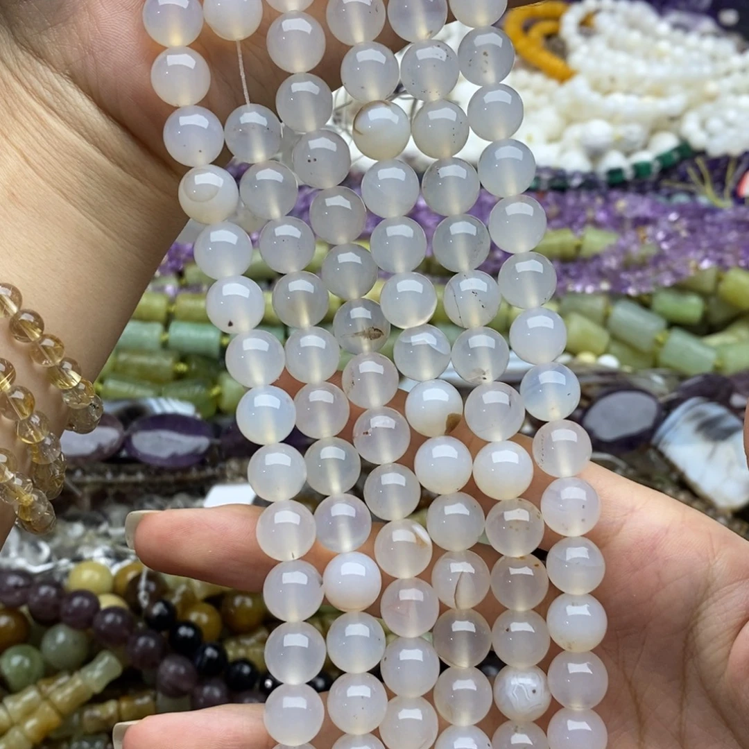 未镶嵌玛瑙/玉髓珠宝半成品一条天然10mm海洋玉玛瑙圆珠