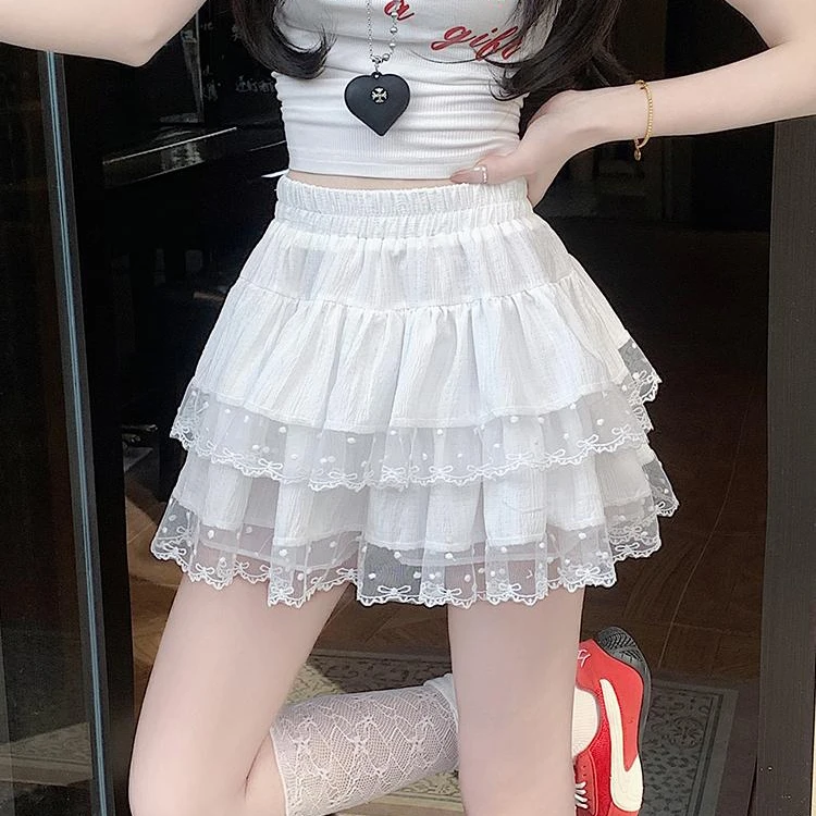 芭蕾风蕾丝花边半身裙蛋糕裙女春季新品防走光蓬蓬裙A字短裙子潮