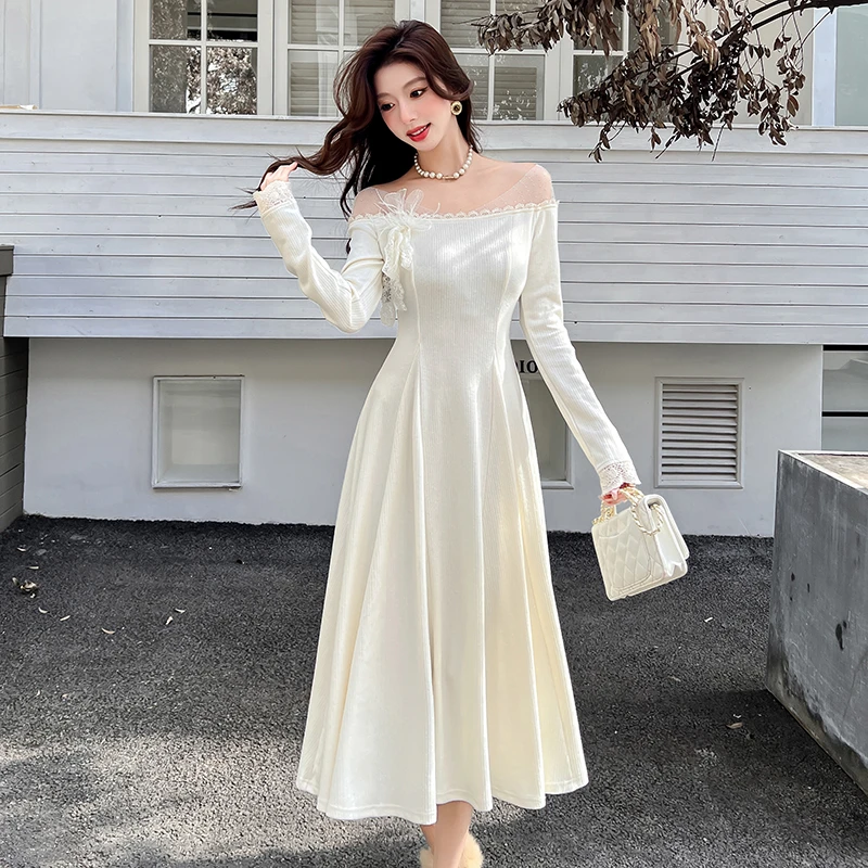 2026春季甜美显瘦纯色收腰针织修身连衣裙