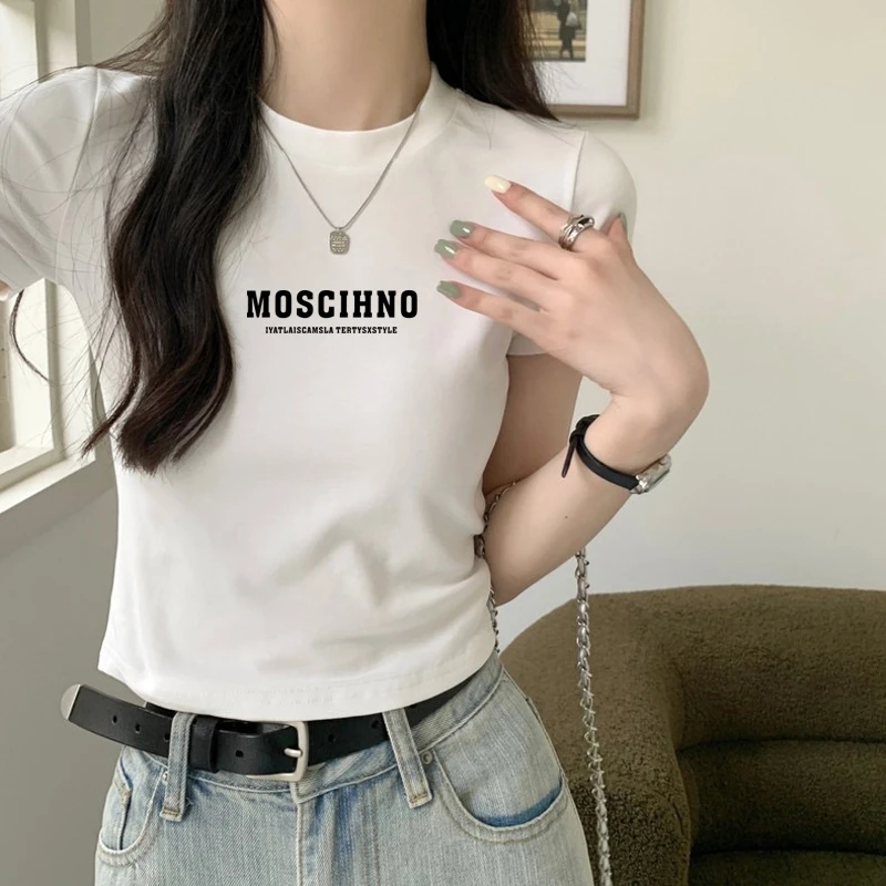 正肩短款T恤女2025夏季纯欲短袖宽松ins小众高腰显瘦小个子上衣