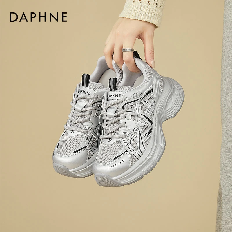 Daphne/达芙妮拼色透气网鞋女春季厚底时尚休闲运动鞋百搭老爹鞋