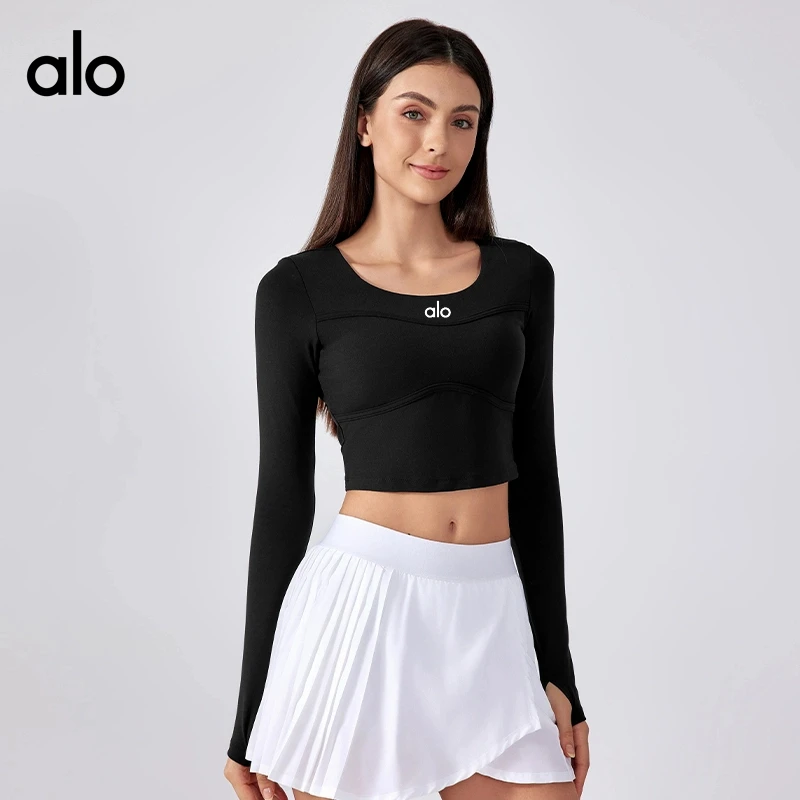 alo早秋季瑜伽服长袖训练固定杯短款健身服高级感专业运动上衣女