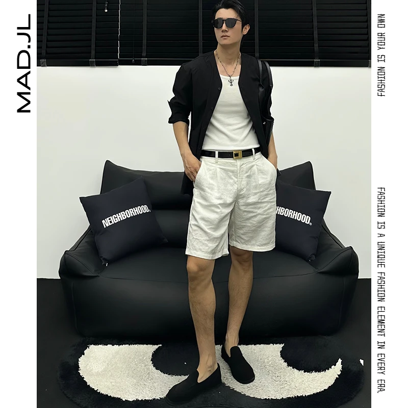 Mad夏季薄款【NO退NO换清C】肌理细孔透气宽松休闲百搭衬衫男