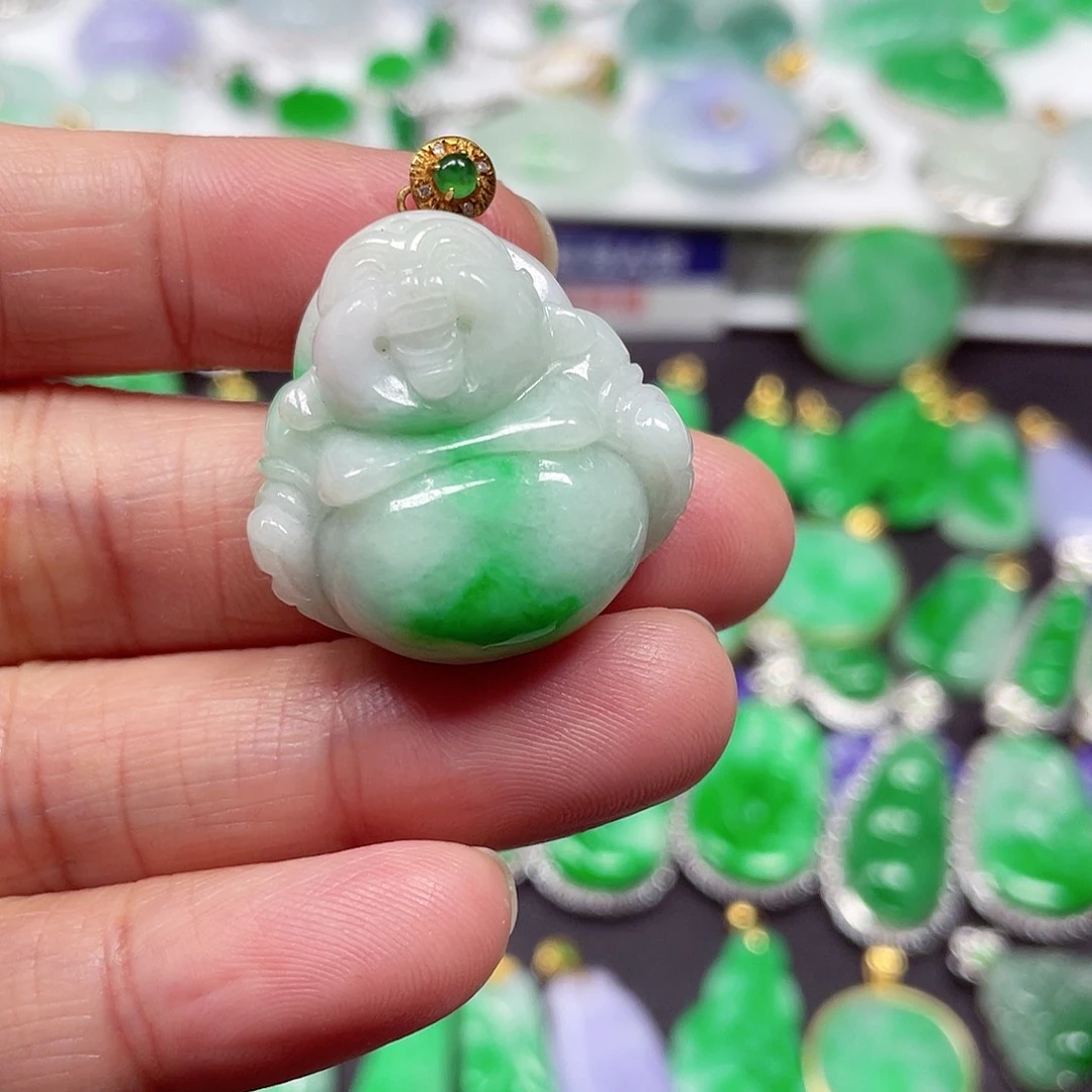 吊坠(不含链)18K金镶嵌翡翠