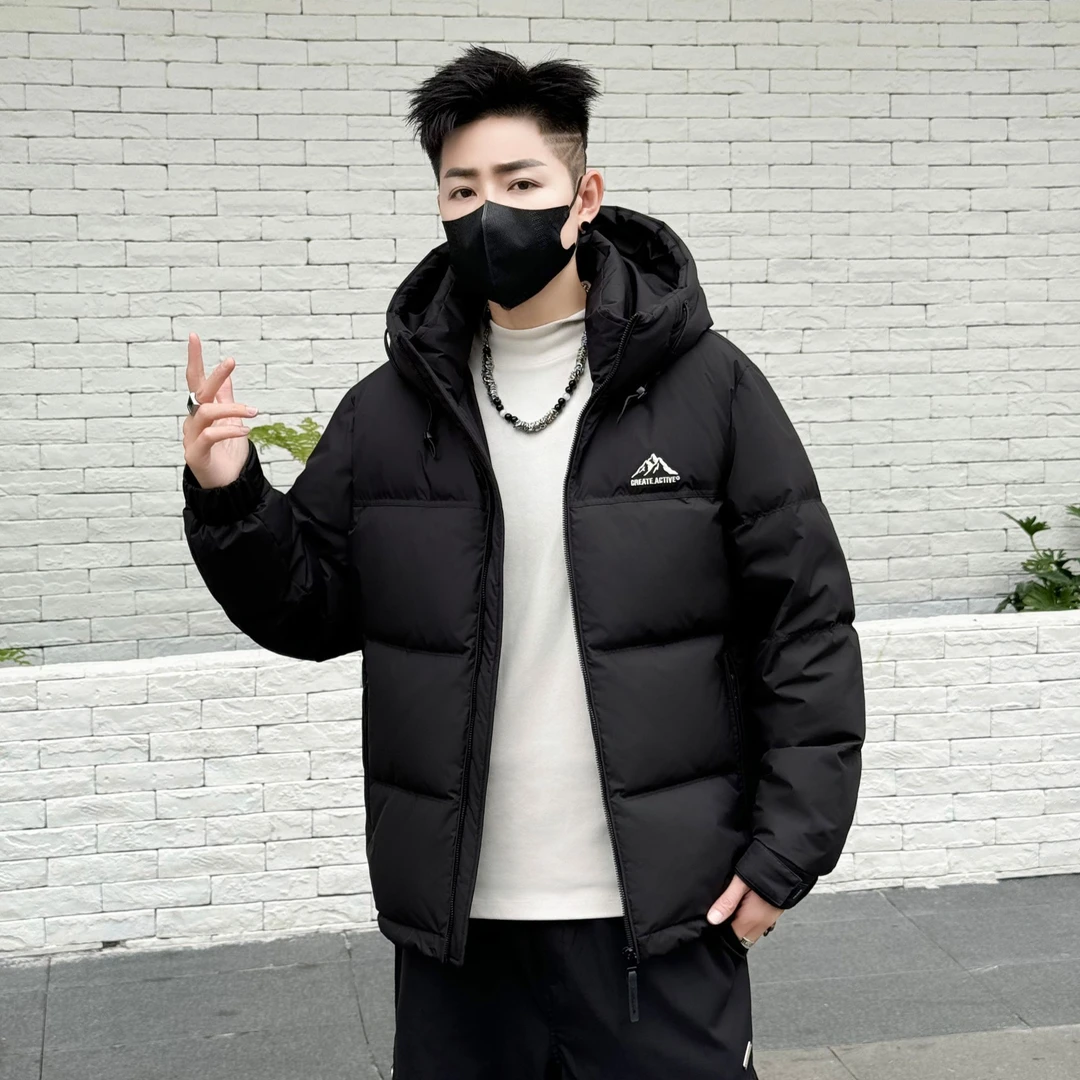 男士冬季棉服绗缝保暖短款连帽防寒服男士冬季潮流外套时尚加厚