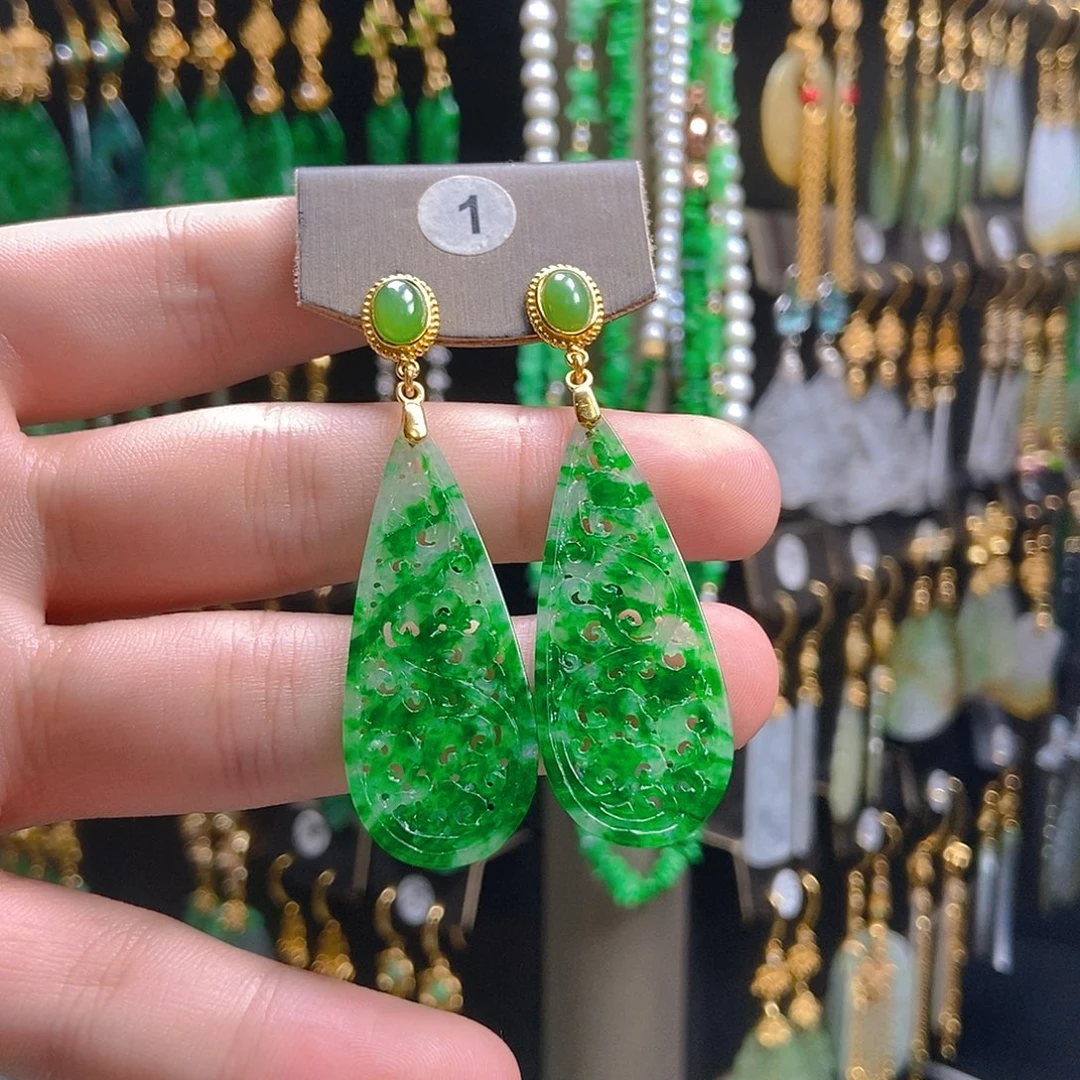 更***排翡翠未镶嵌耳饰翡翠