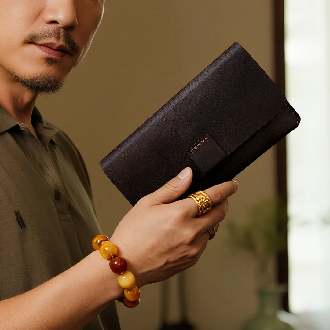 鹿师傅男士手拿包手机时尚休闲头层牛皮真皮秋上新多功能双11好物