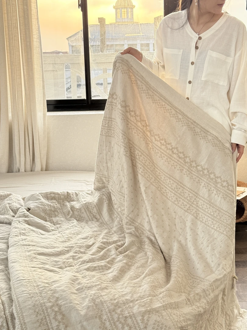【鼎麓】手包边款棉麻夏被 国风提花亲肤裸睡亚麻棉空调被夏凉被