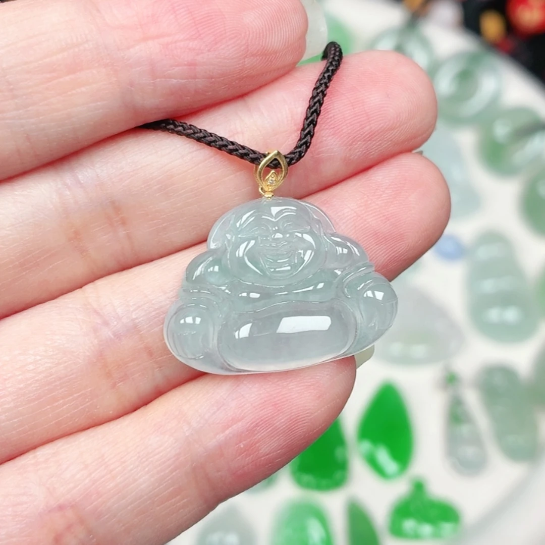 翡翠18K金镶嵌颈饰缅甸天然A货翡翠