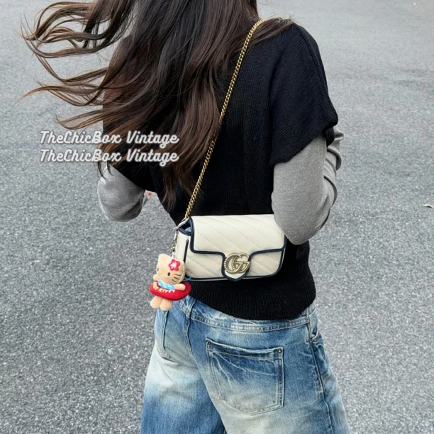 95新 GUCCI/古驰 经典小海军麦穗扣marmont mini马蒙斜挎包