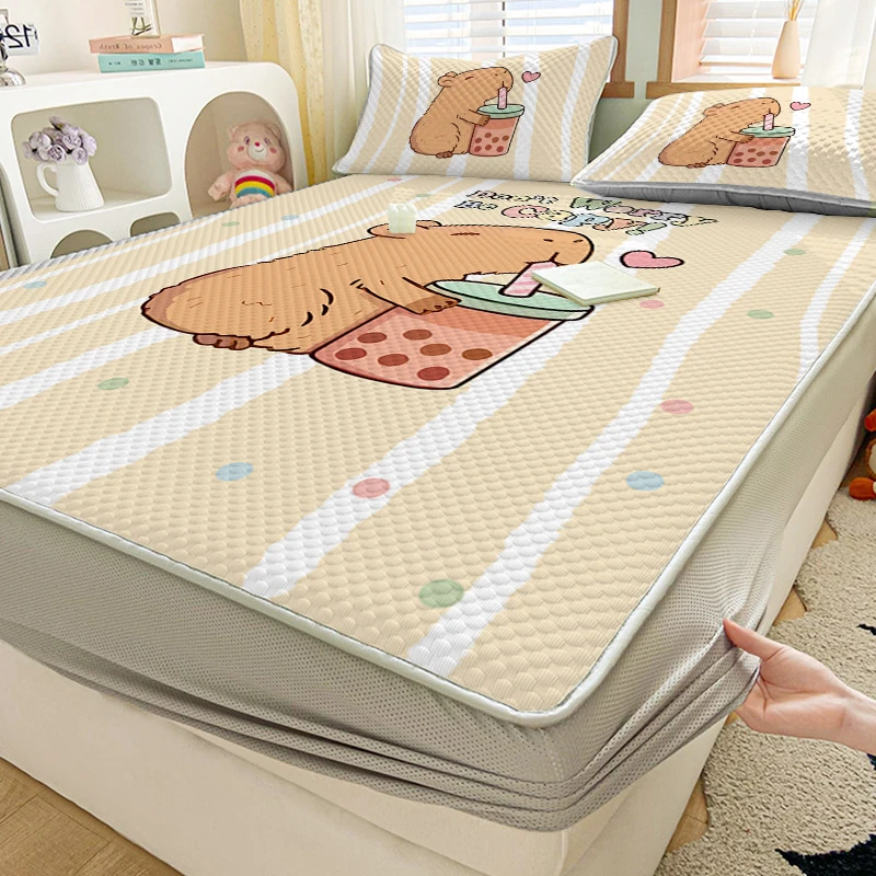 卡皮巴拉冰丝凉席夏季软凉席学生宿舍冰豆豆床笠可机洗席子冰丝