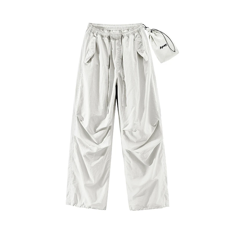 APAY男女同款宽松细带松紧可调节褶皱伞兵裤加绒阔腿休闲裤
