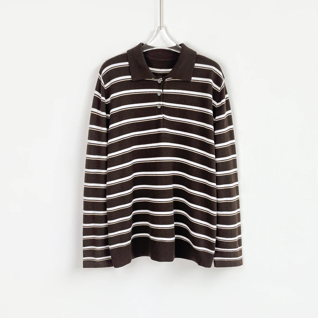 【6号店】M1U风条纹针织衫撞色长袖慵懒感针织上衣 XP2927