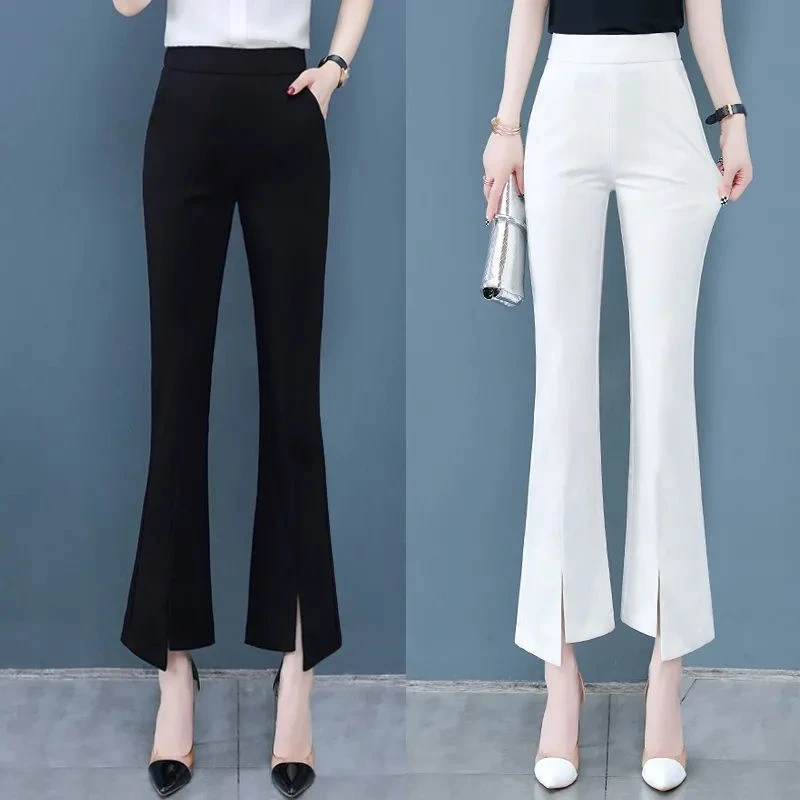 微喇裤女时尚修身气质宽松休闲百搭微喇叭松紧腰九分裤韩版女裤