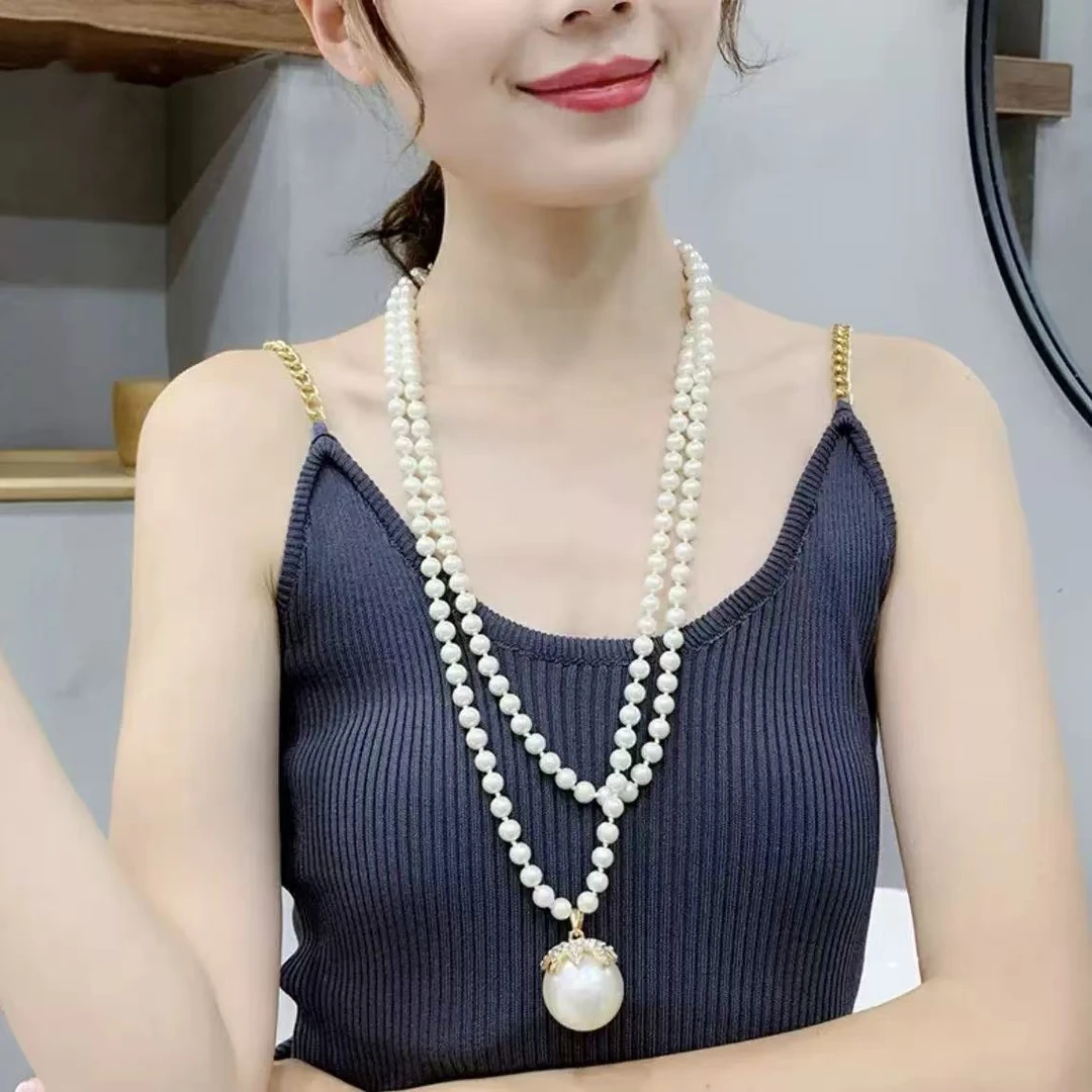 个性时尚款大板圆珠项链夸张款项链毛衣链