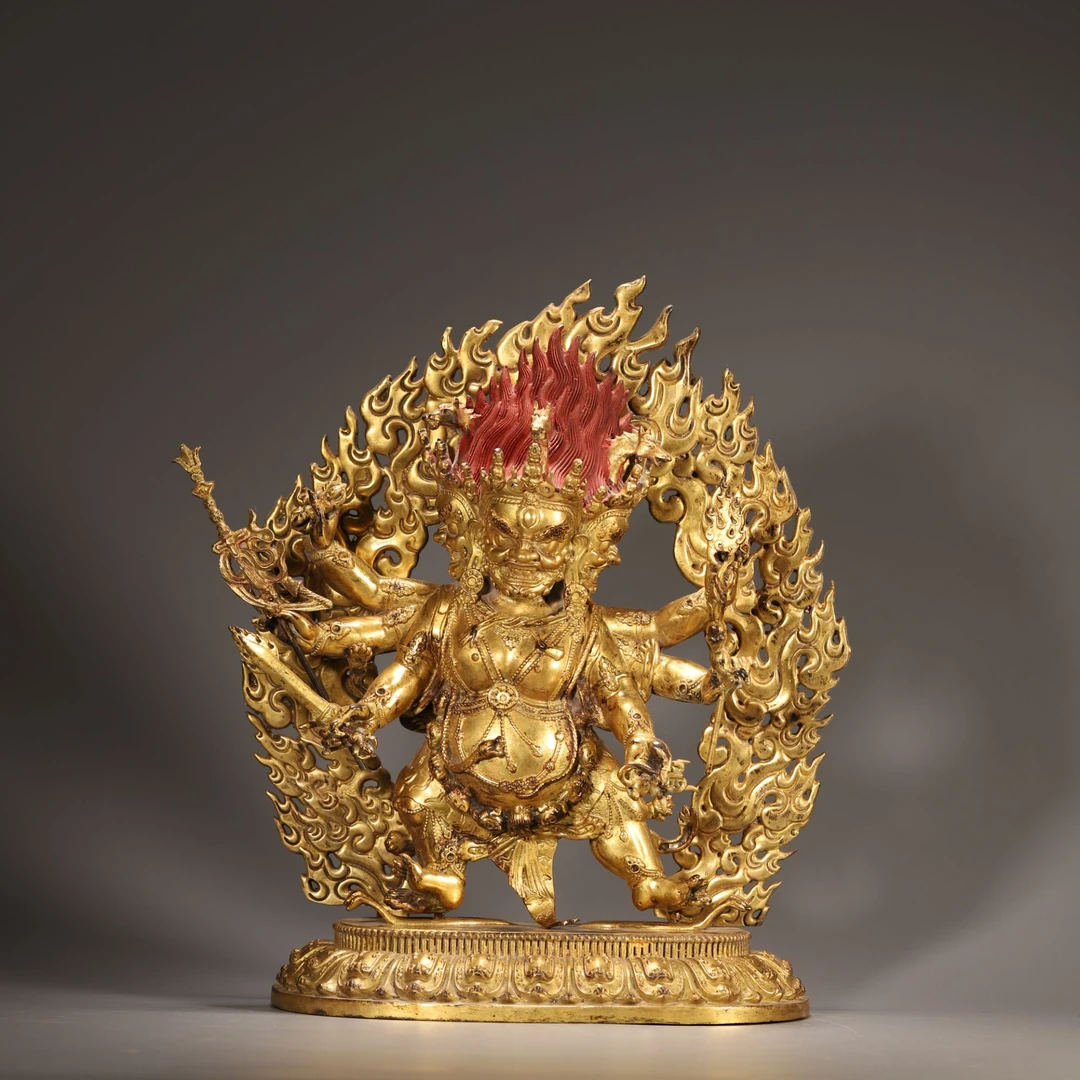 HY23 清代 铜鎏金六臂大黑天造像