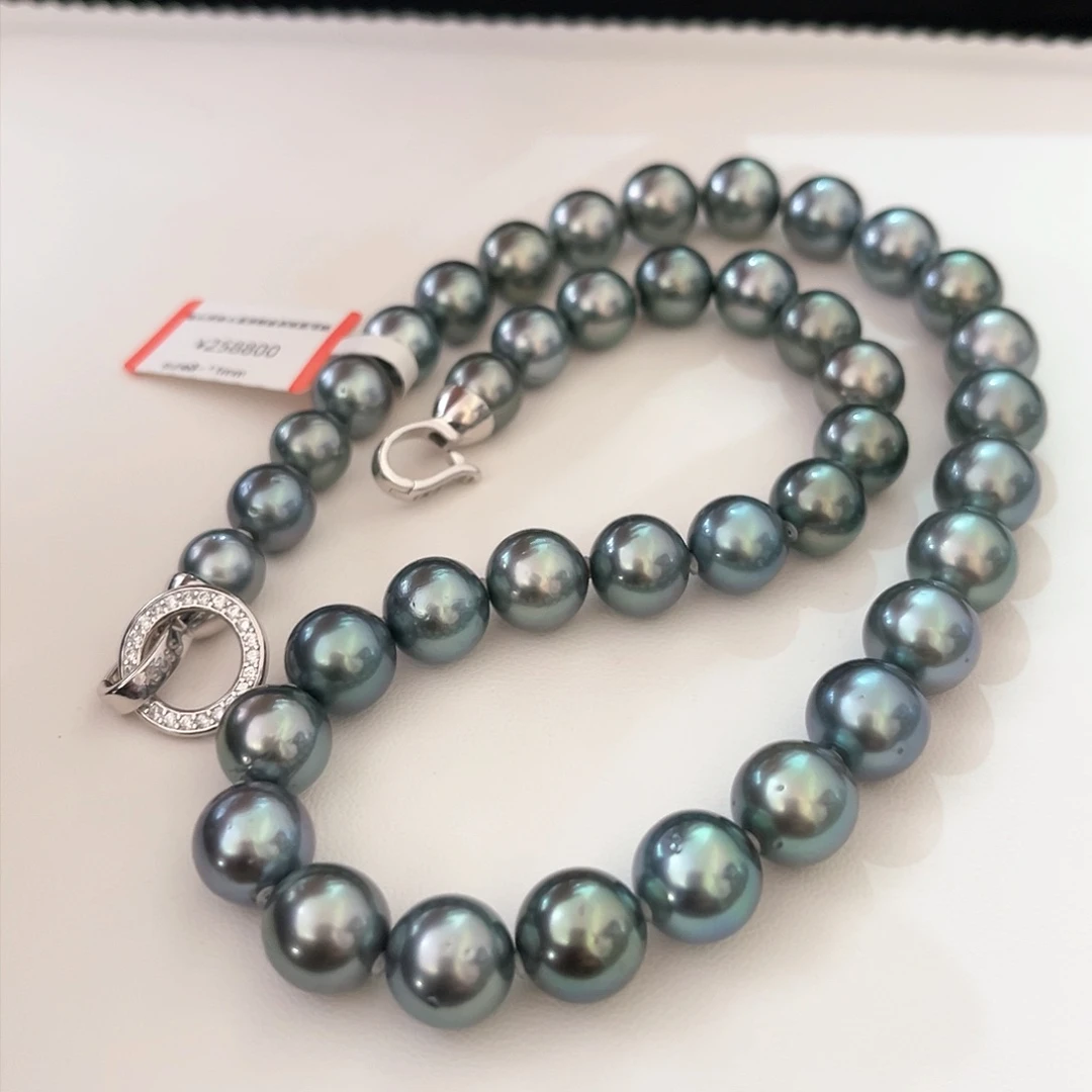 海水珍珠颈饰未镶嵌孔雀蓝绿8-11