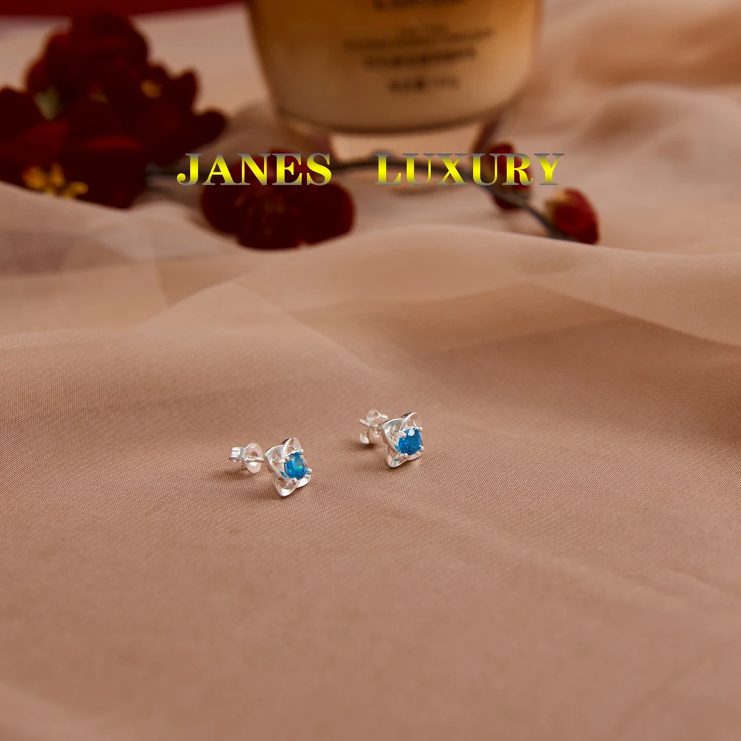 925银耳饰 【海洋之心】R-1012法式耳钉百搭锆石轻奢电镀K金925银针