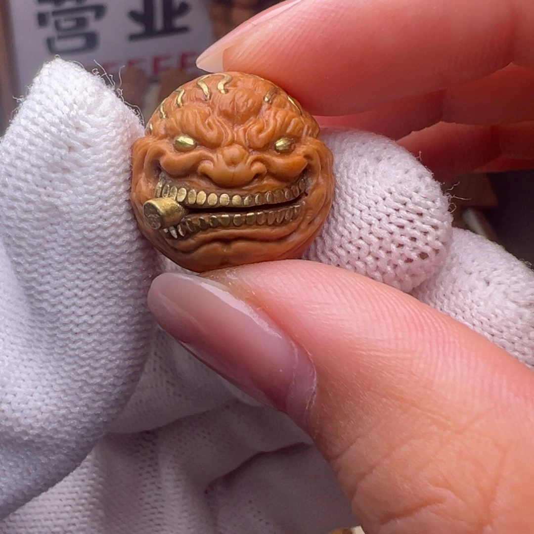 猴头核桃把件镶嵌款烟鬼全品有正常封口线