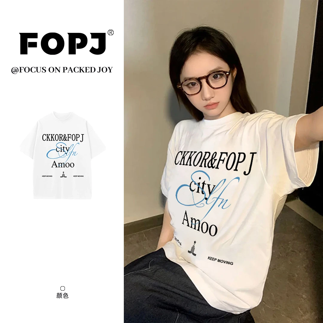 FOPJ美式潮流百搭夏季新款慵懒风短袖t恤女休闲百搭圆领半袖上衣