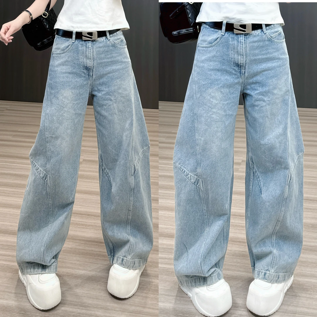 弯刀牛仔裤女早春新款欧洲站女装做旧复古百搭长裤高腰裤子女款