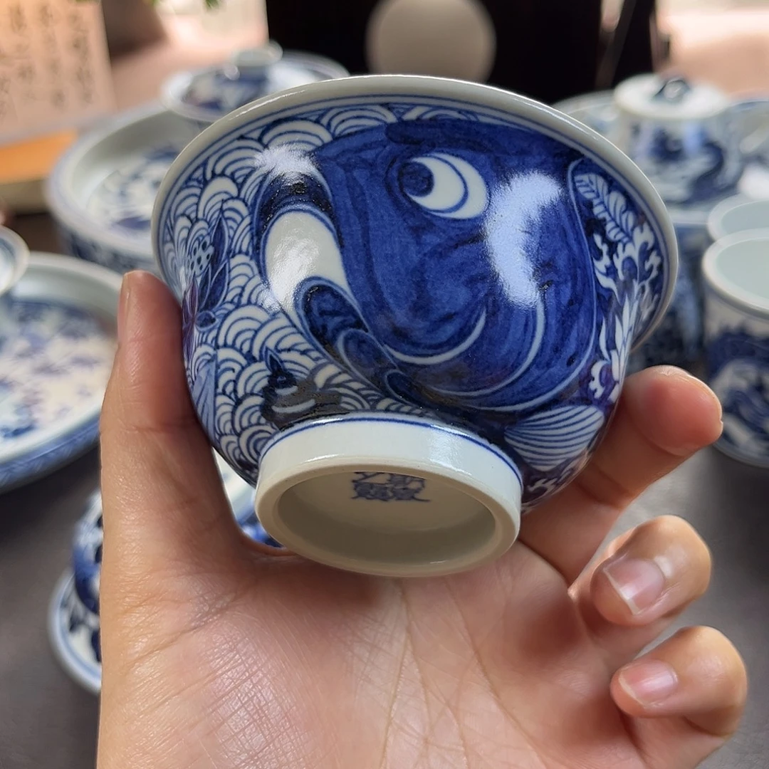 朝岚夕霞仿至正元青花原矿釉烧制全手绘主人杯