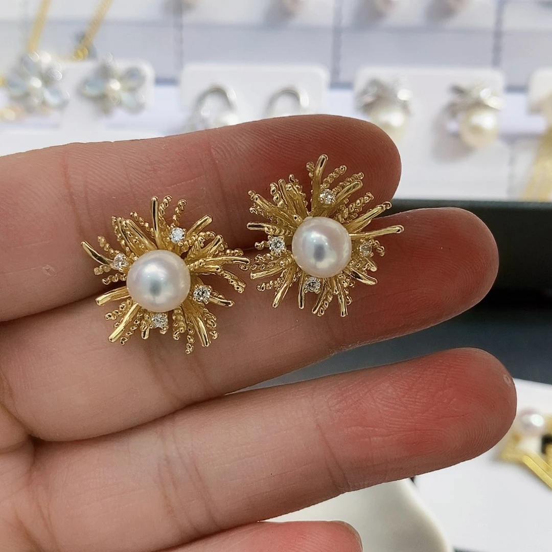 银S925镶嵌特价新品设计款耳饰淡水珍珠