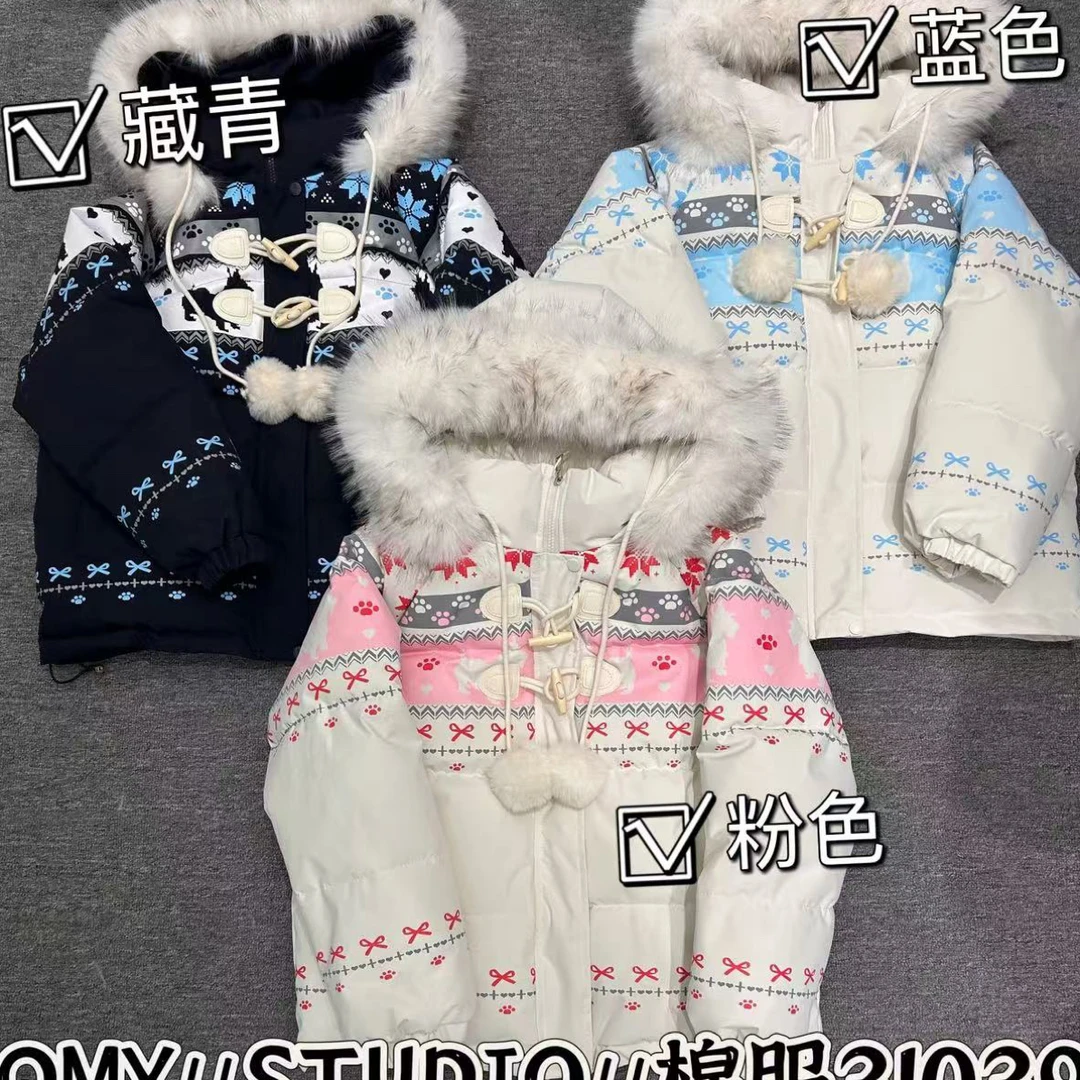 31039～个性费尔岛印花牛角扣棉服