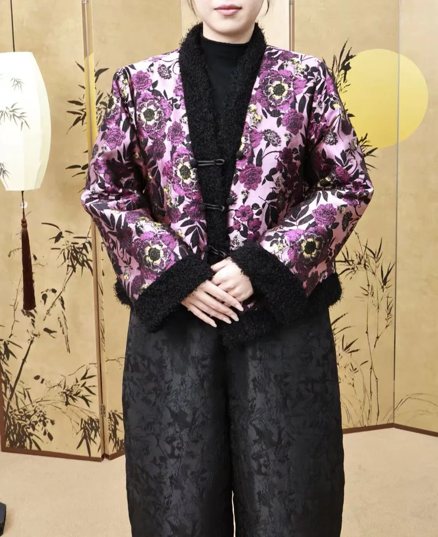 【锦衣坊原创】S112秋冬款百搭国风新中式绛紫烟罗棉服上衣