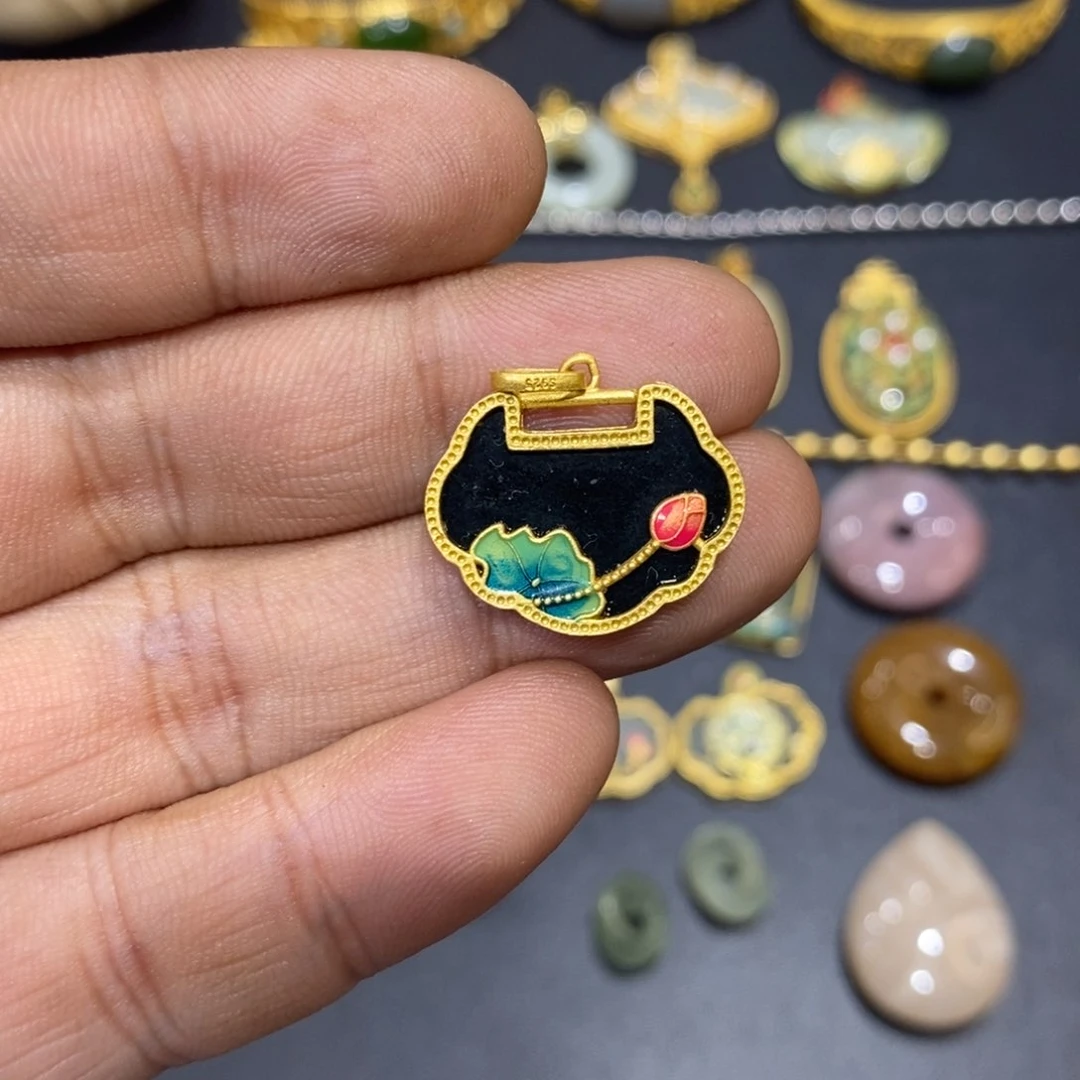 和田玉颈饰银S925镀金镶嵌