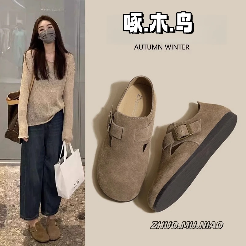 啄木鸟网红勃肯鞋2025新款春秋女款日系复古平底软底孕妇爆款单鞋