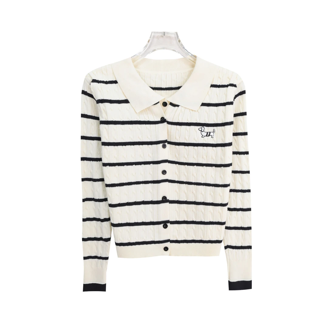 S撞色小狗刺绣针织开衫麻花时尚洋气假两件上衣X27328