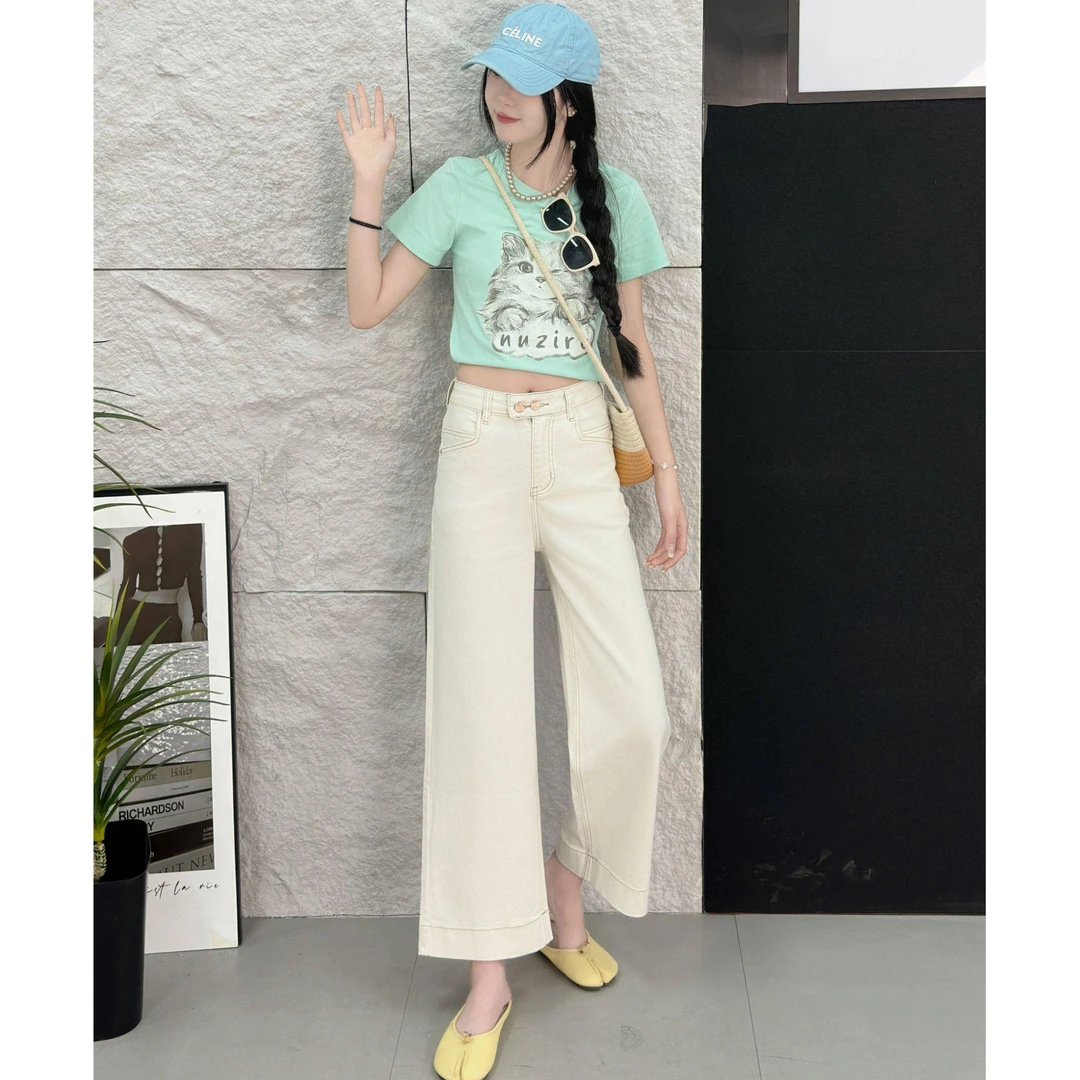 薄款小个子设计感高腰直筒牛仔裤子春夏季时尚休闲显瘦百搭外穿ol