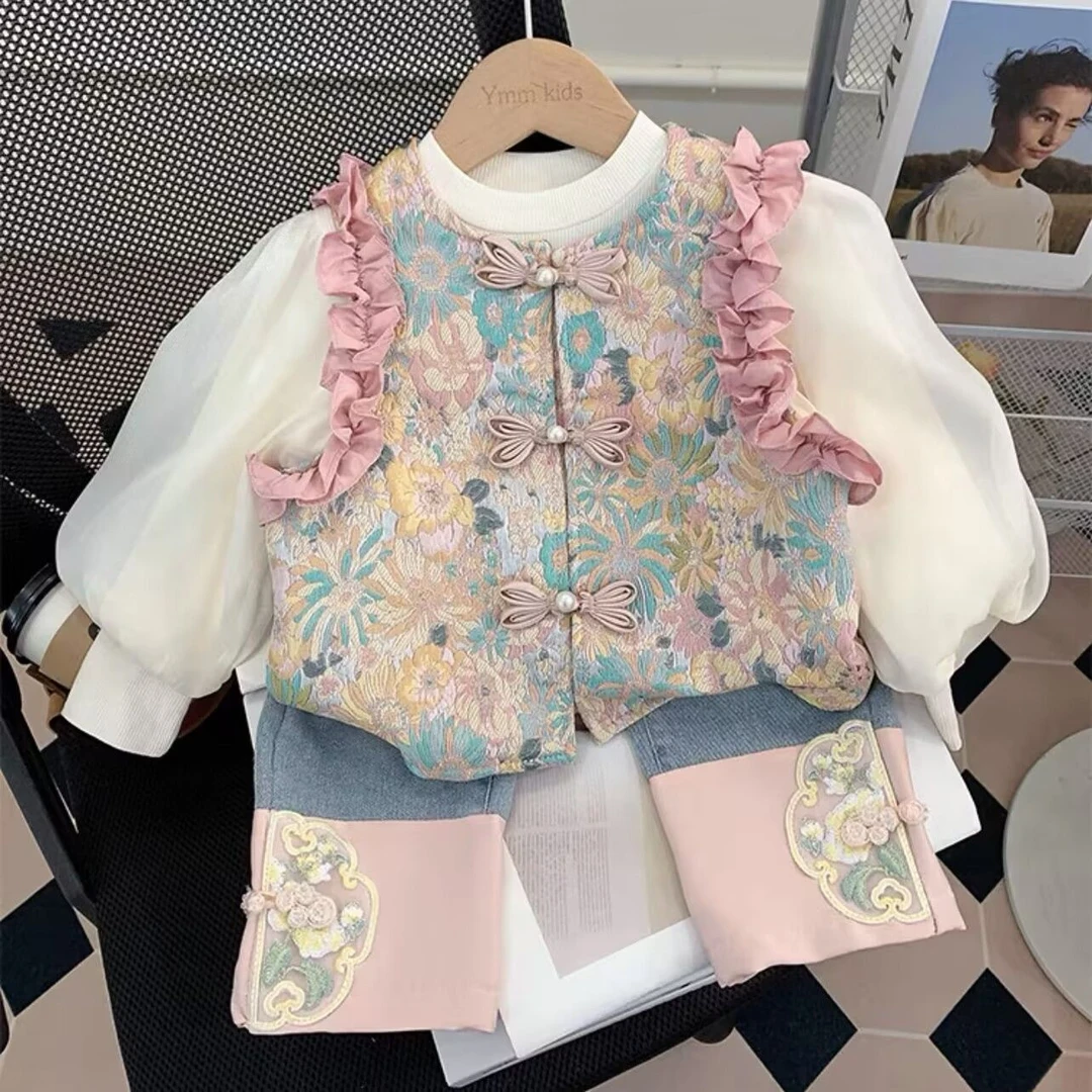 春秋款 女童国风马甲三件套