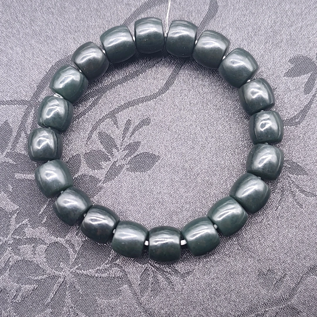 【国玉甄品】 SC012 和田玉塔青无相手串单珠8.5X10mm