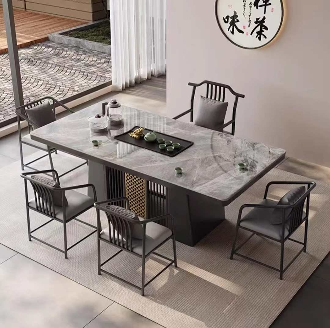 轻奢岩板茶台桌客厅新中式茶台家用办公室茶台泡茶桌一整套上水