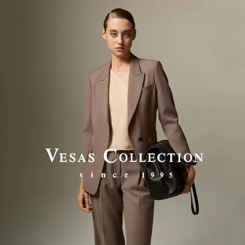 Vesas Collection冬季新款高级玫瑰灰色修身西装上衣J1156