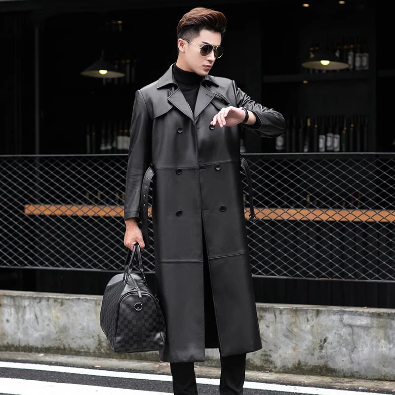 海宁真皮皮衣恒元祥男士超长款皮大衣绵羊皮纯皮商务休闲外套