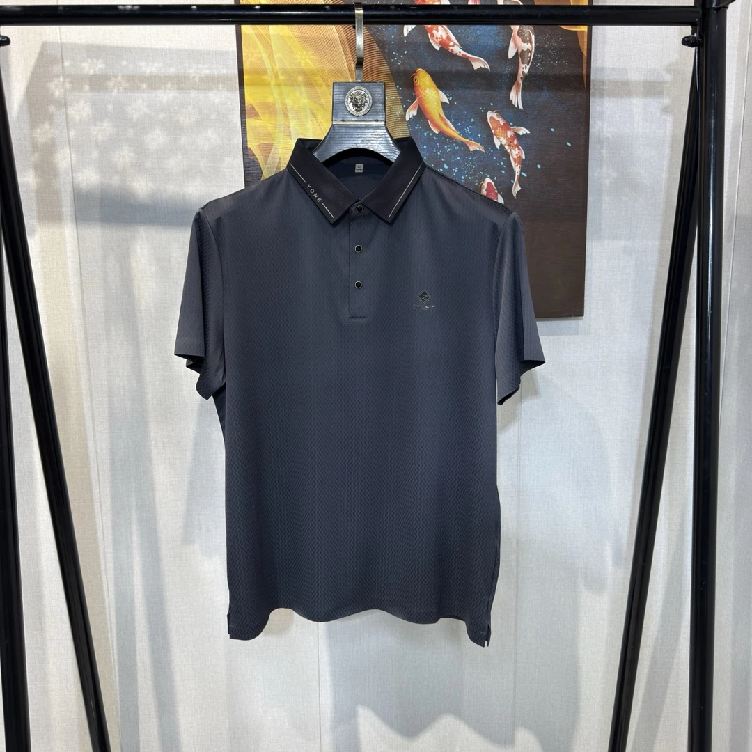 D812爸爸款大码宽松商务休闲无痕蚕丝polo衫男冰感免烫高弹力T恤