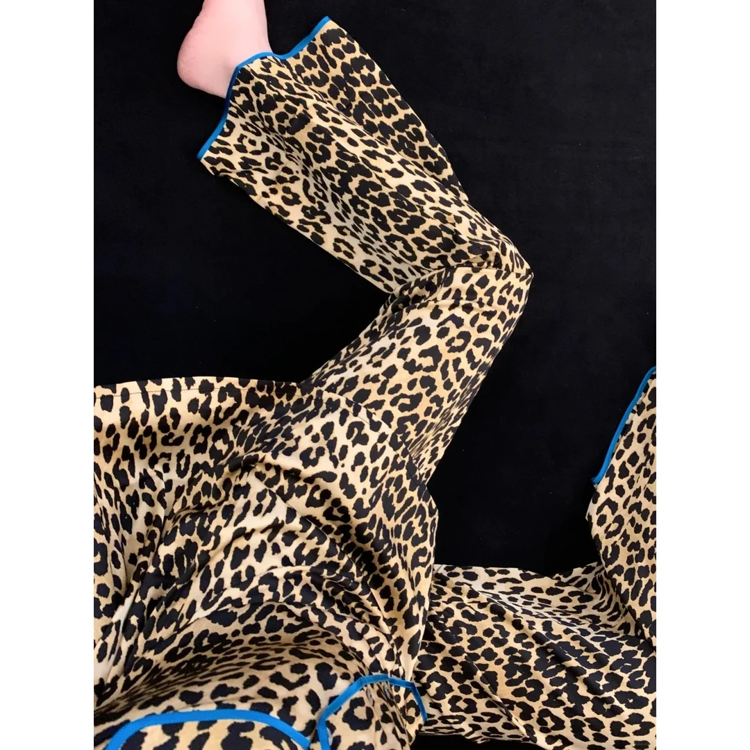 【DSYJ大睡衣家】轻奢纯欲风性感豹纹冰丝睡衣女新款套装大码家居服