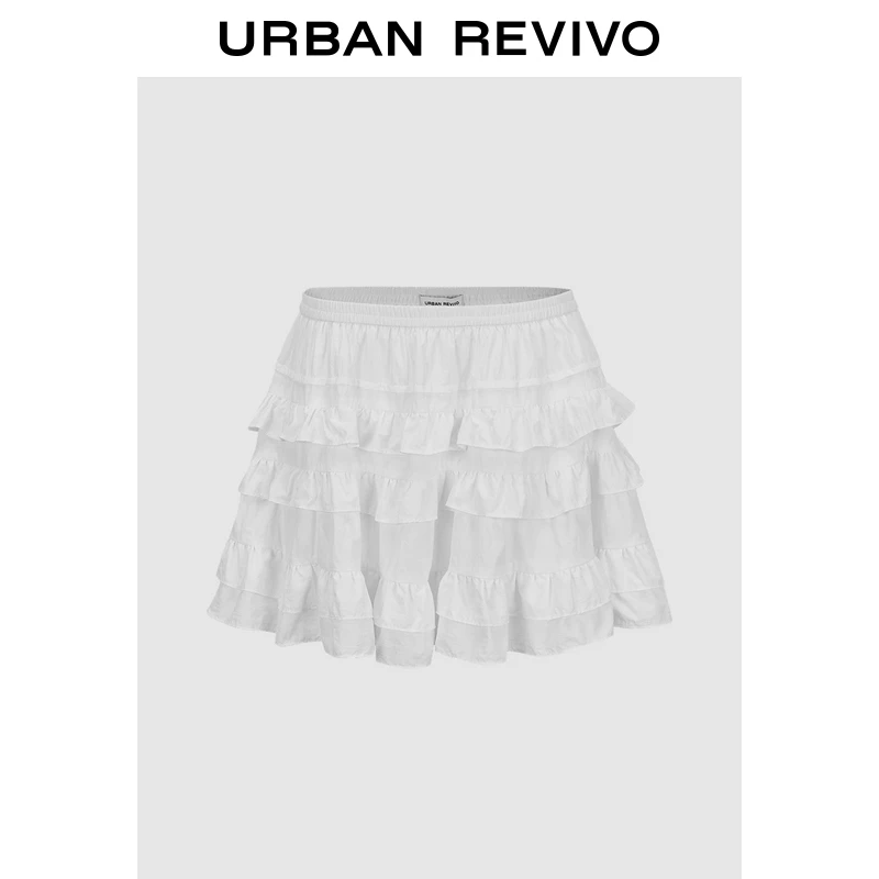UR2025夏季新款女装波嬉风荷叶边松紧腰超宽松半裙UYU550026