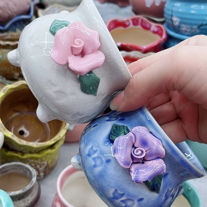 多肉绿植陶瓷花盆9.9包邮，有孔