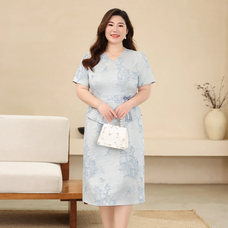 贵夫人大码女装气质小香风裙子新款夏季国风气质新中式连衣裙