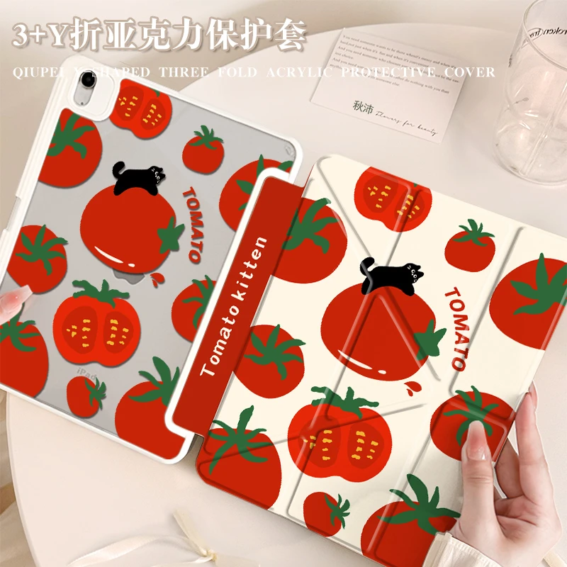 【3+Y型亚克力】番茄小猫苹果ipad11平板小米保护套air7全包笔槽硬