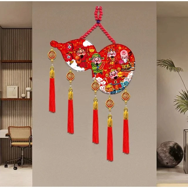 2025年新款新年葫芦五路财神5D桃木挂件家用中国结过年春节布置用
