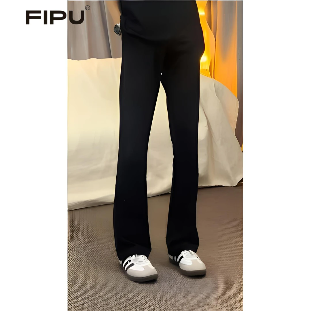 美式cleanfit弯刀黑色西裤男士春夏垂坠感高级感裤显瘦直筒微喇裤